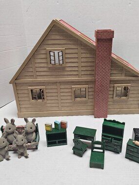 Vintage 1985 80s Vintage Epoch Sylvanian Family Dollhouse Furniture Bunnies Lot